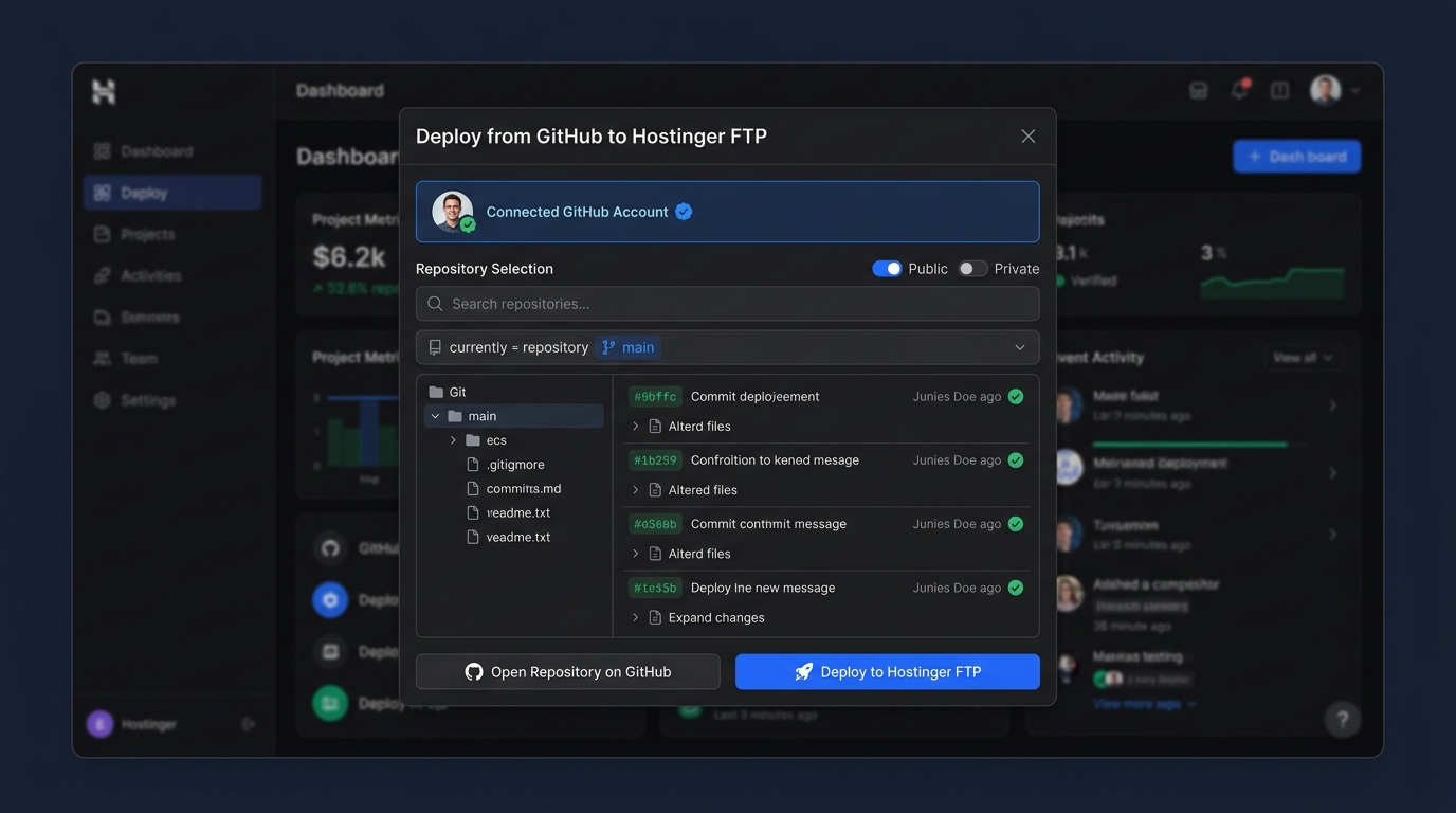 GitHub and Hostinger Deployment Interface