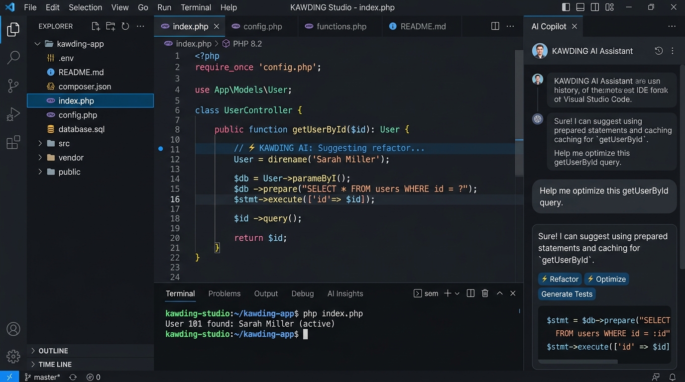 KAWDING PHP AI Studio IDE Preview